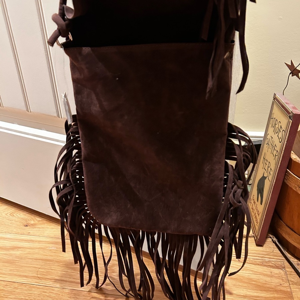 NWT Fringed Brown Suede Crossbody Bag